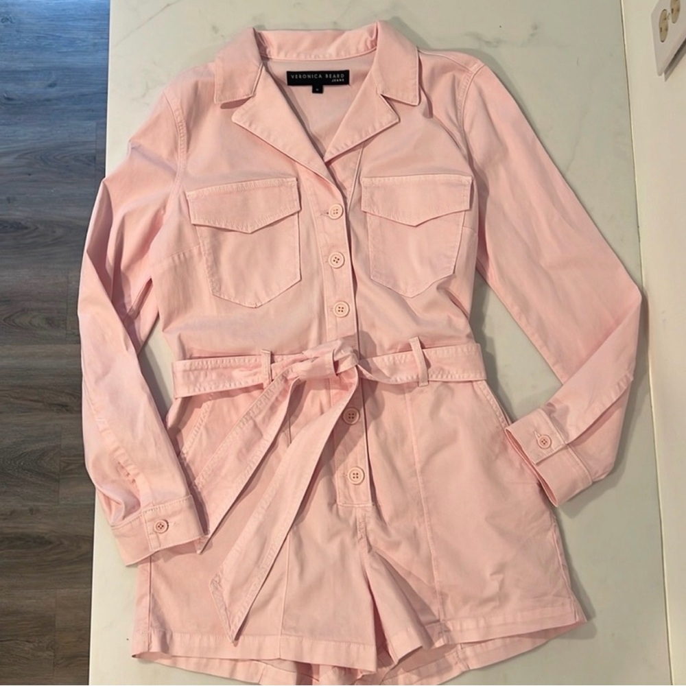 Veronica Beard Light Pink Utility Short Romper